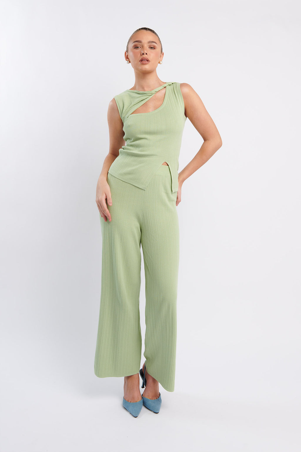 Rossana Long Knit Pants Sage by Selfie Leslie