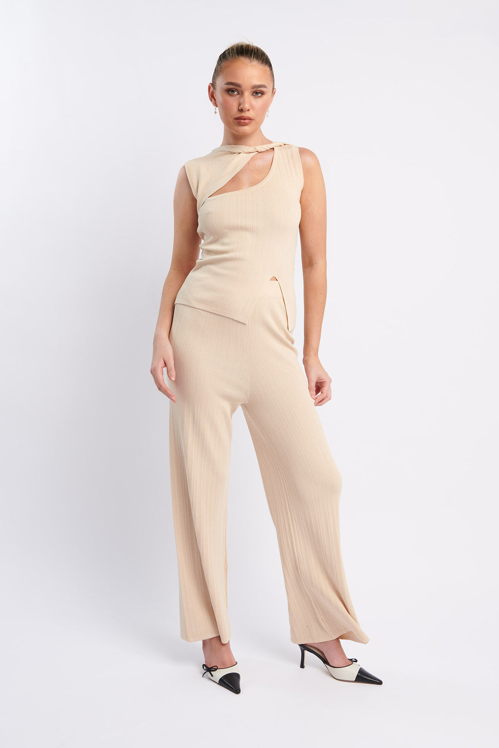 Rossana Twist Neck Sleeveless Keyhole Top Oat by Selfie Leslie