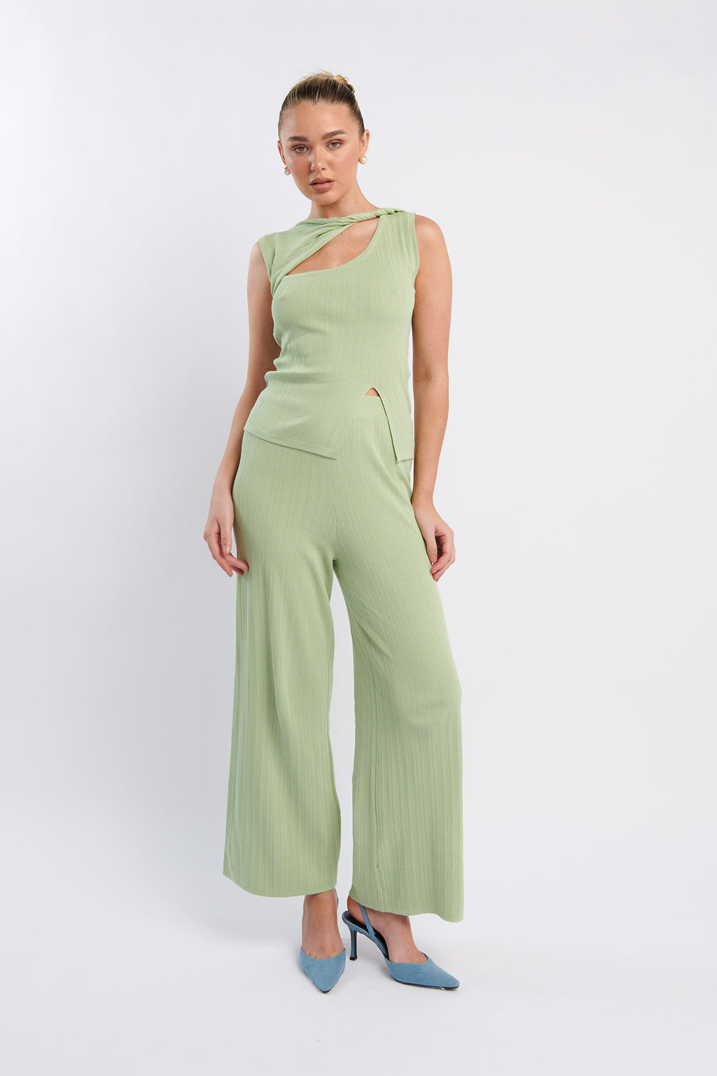 Rossana Twist Neck Sleeveless Keyhole Top Sage by Selfie Leslie