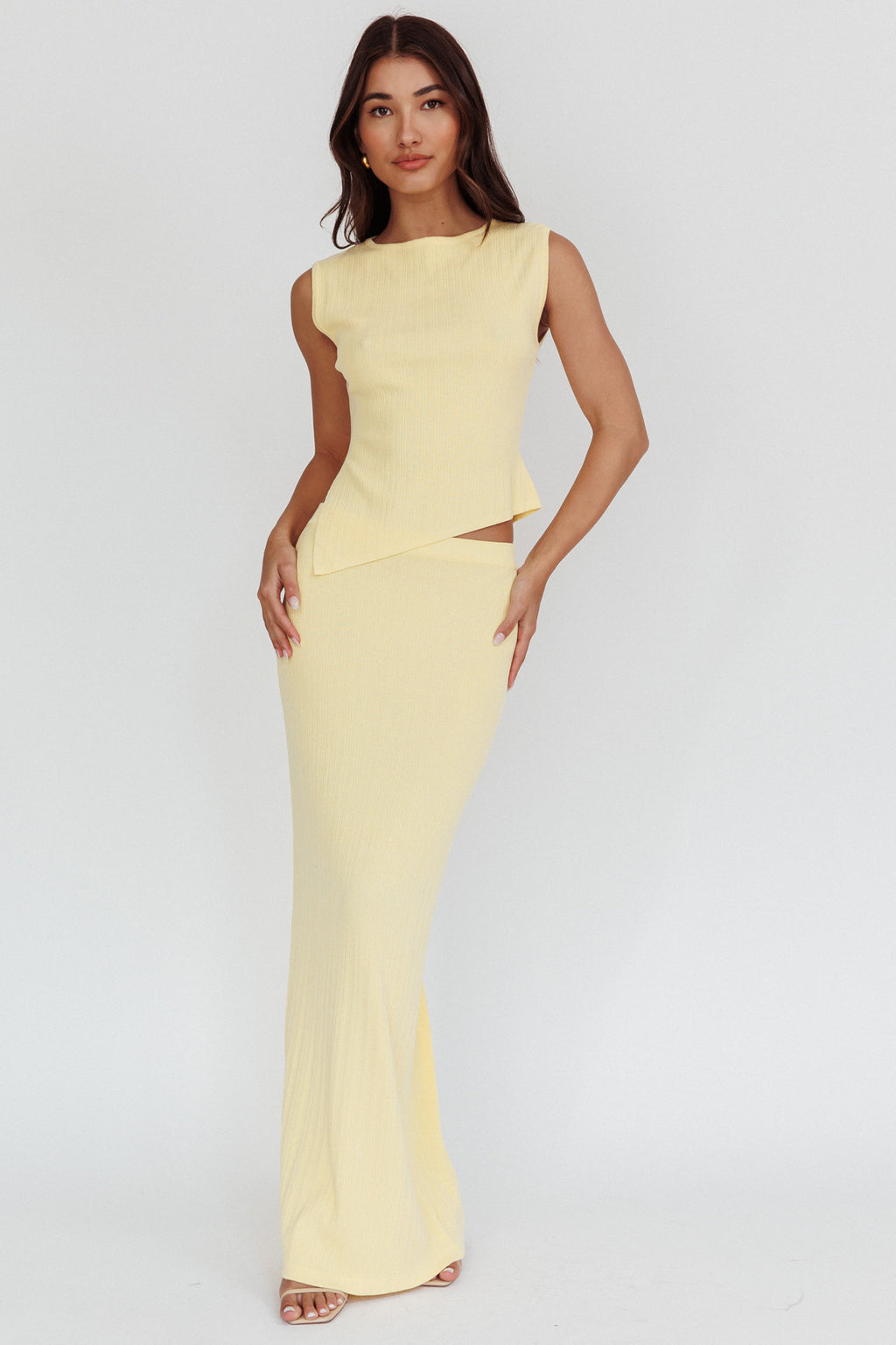 Rossana Ribbed Maxi Skirt Butter by Selfie Leslie