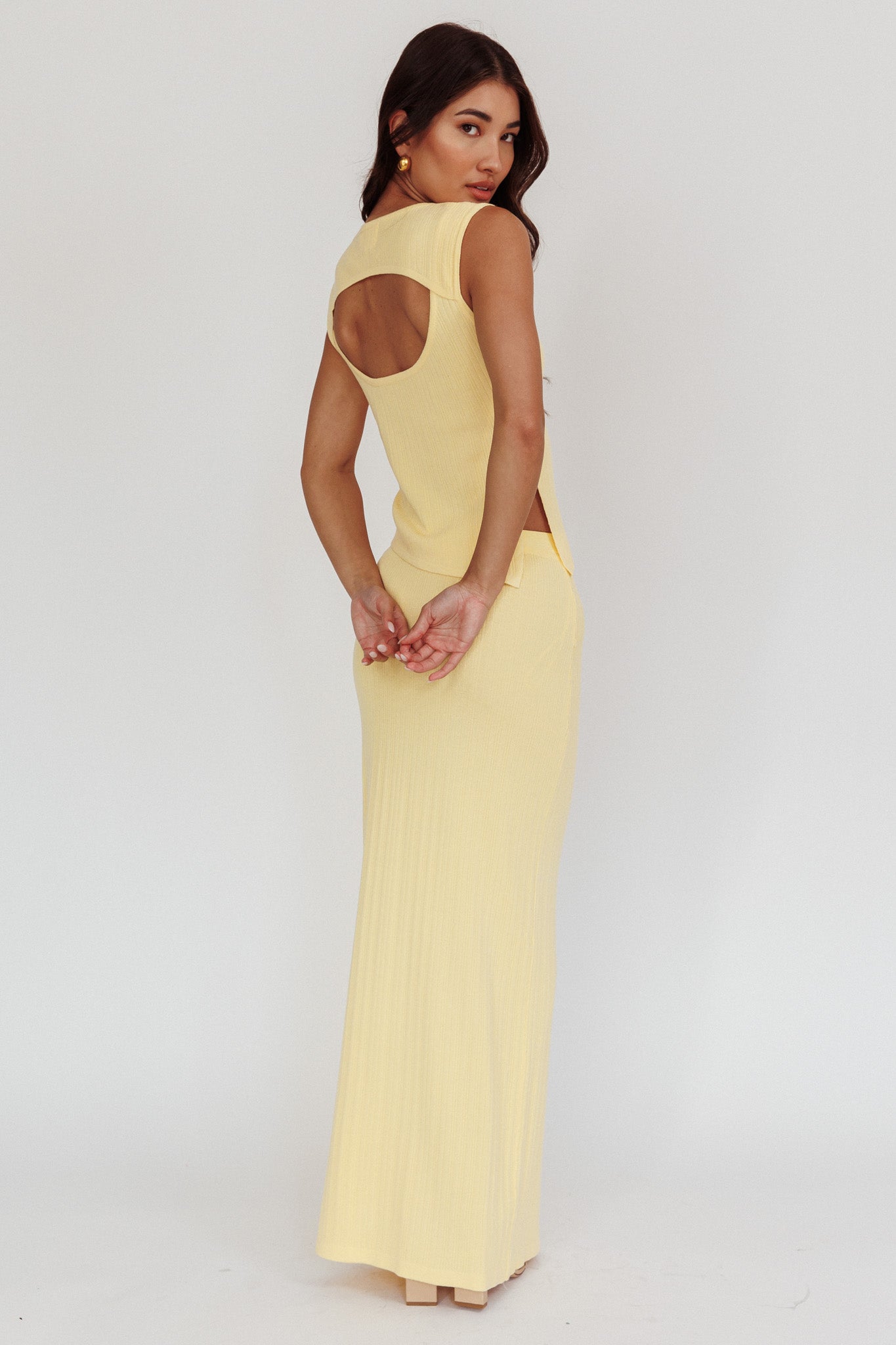 Rossana Ribbed Maxi Skirt Butter by Selfie Leslie