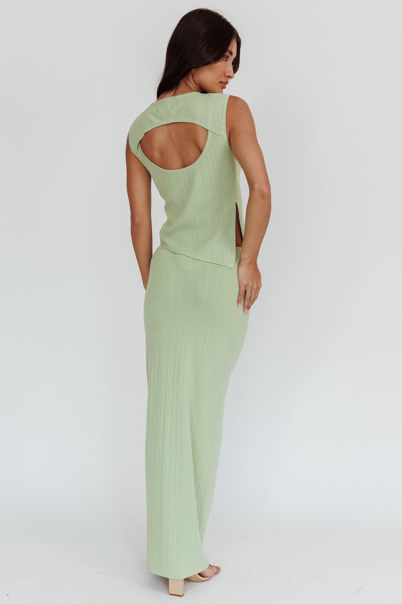 Rossana Ribbed Maxi Skirt Sage by Selfie Leslie