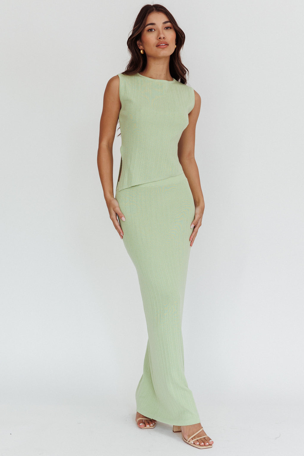 Rossana Ribbed Maxi Skirt Sage by Selfie Leslie