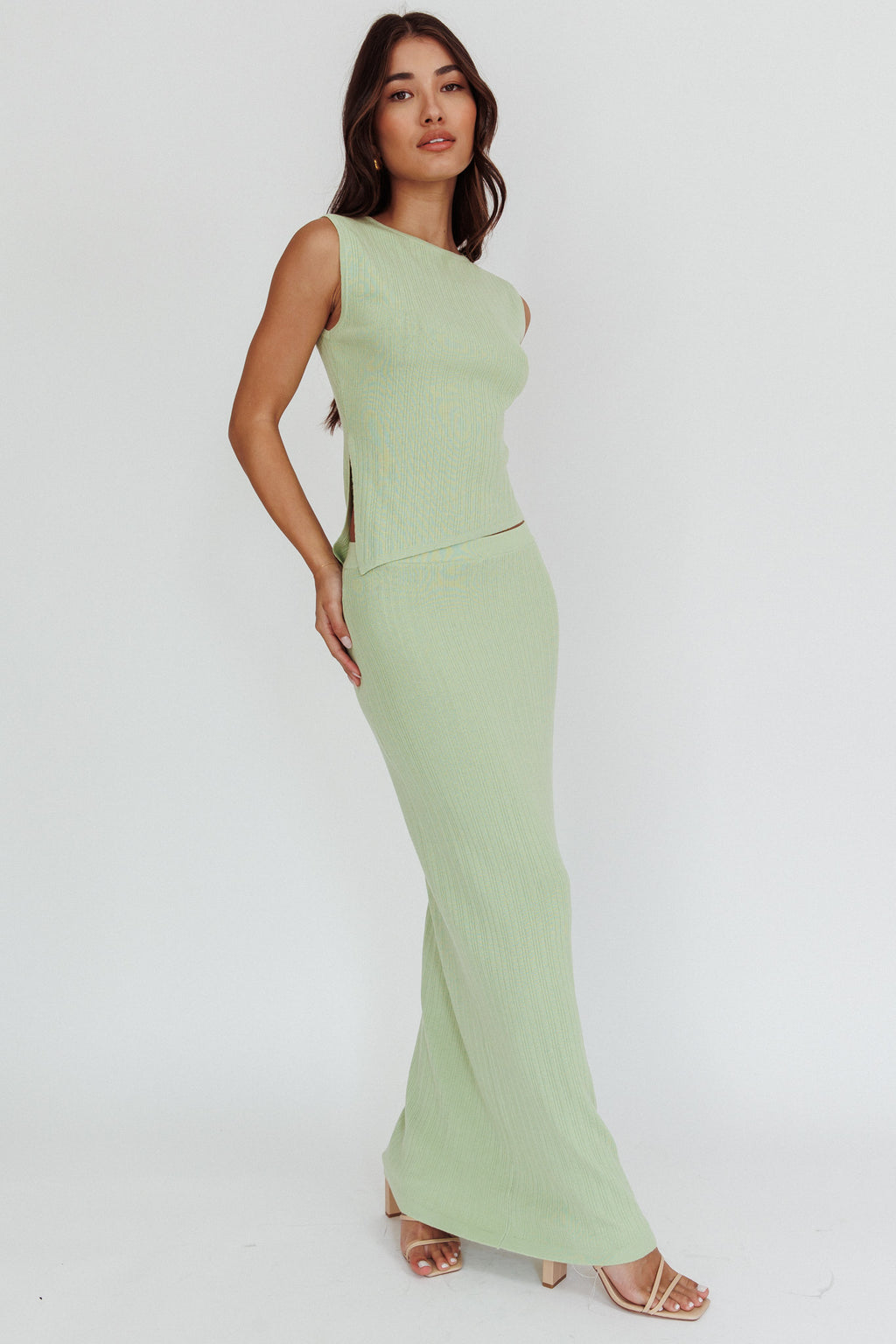 Rossana Ribbed Maxi Skirt Sage by Selfie Leslie