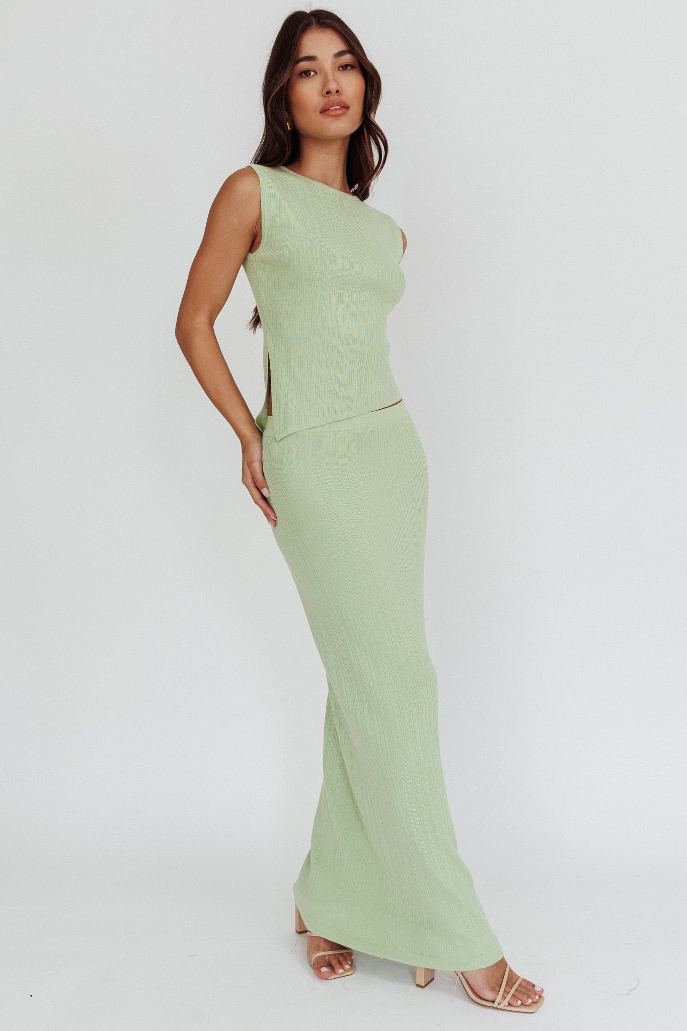 Rossana Ribbed Maxi Skirt Sage by Selfie Leslie