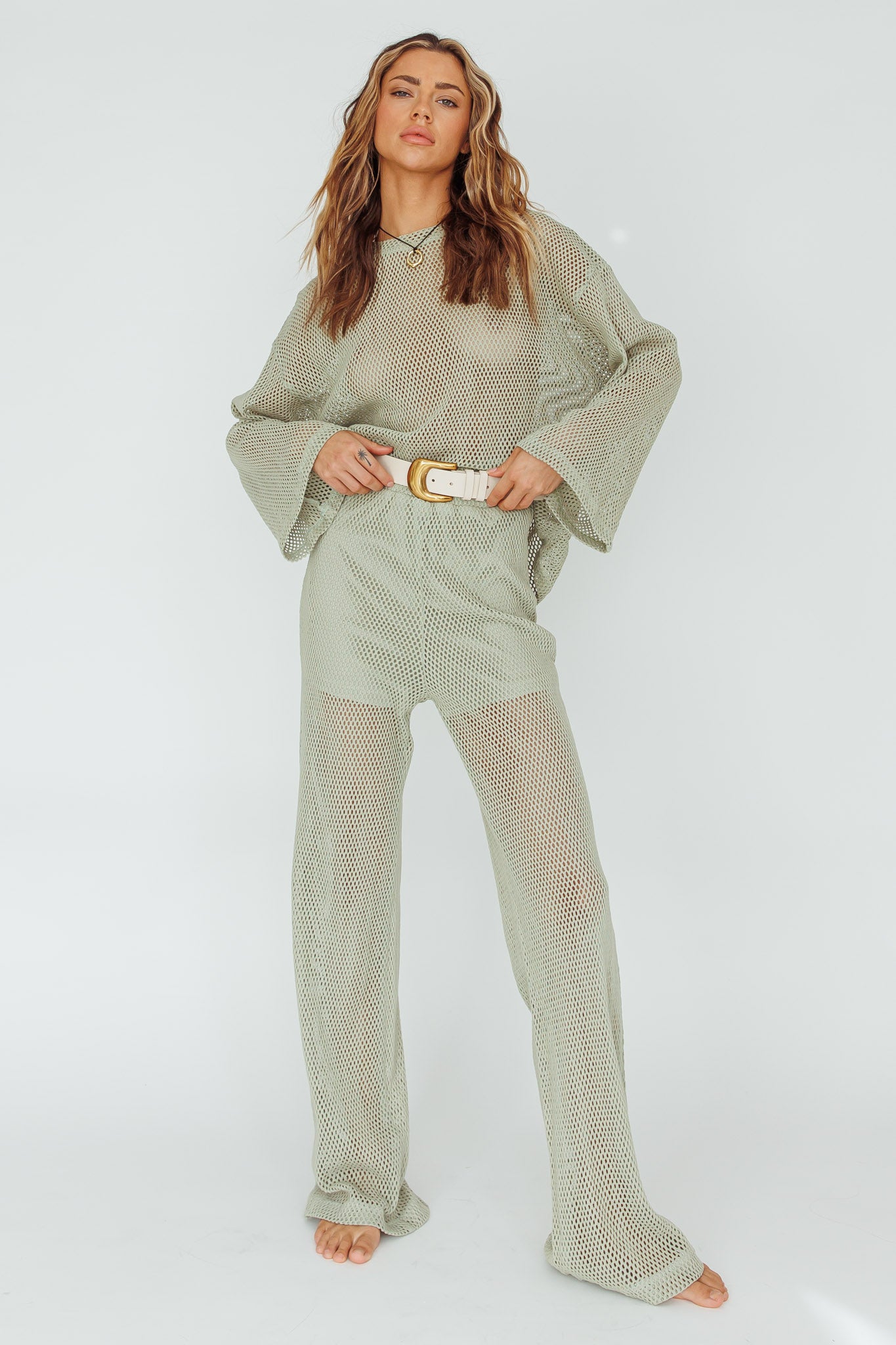 Mahina Long Sleeve Net Top Sage by Selfie Leslie