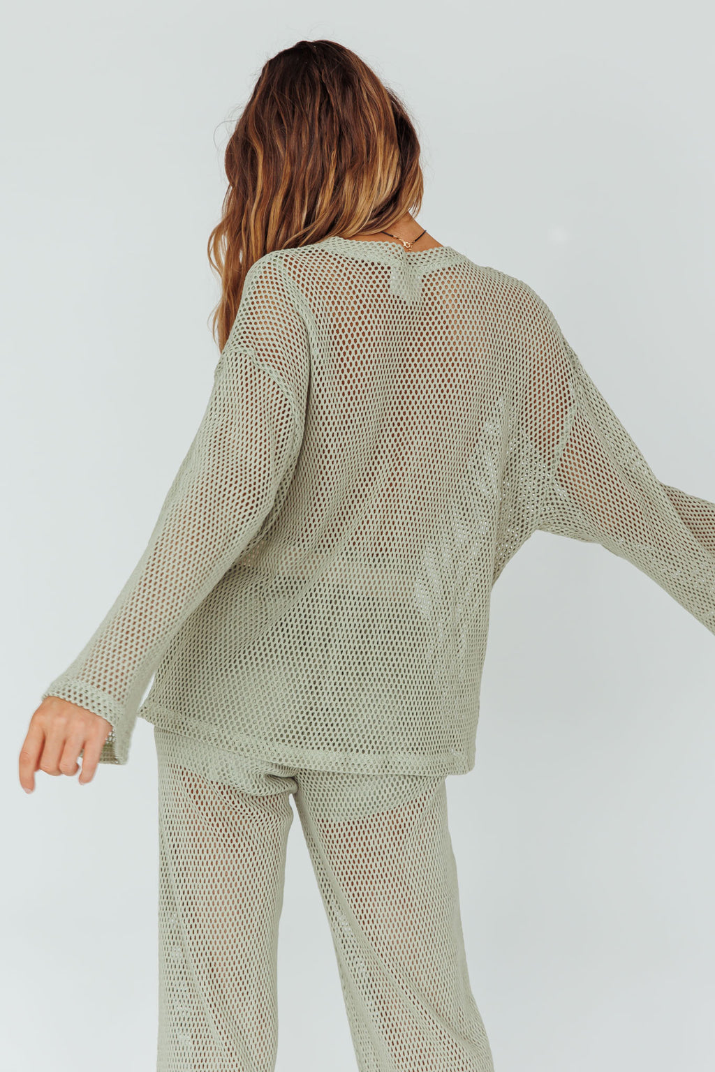 Mahina Long Sleeve Net Top Sage by Selfie Leslie