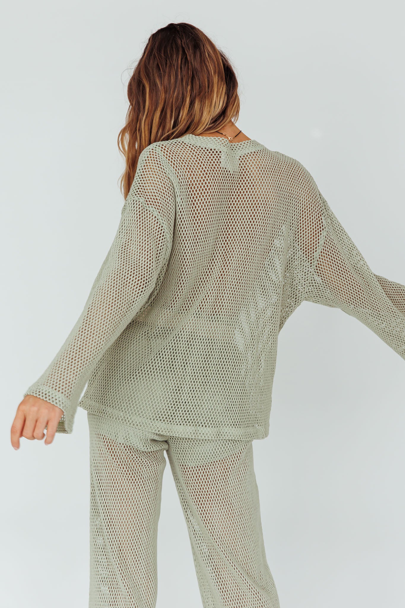 Mahina Long Sleeve Net Top Sage by Selfie Leslie