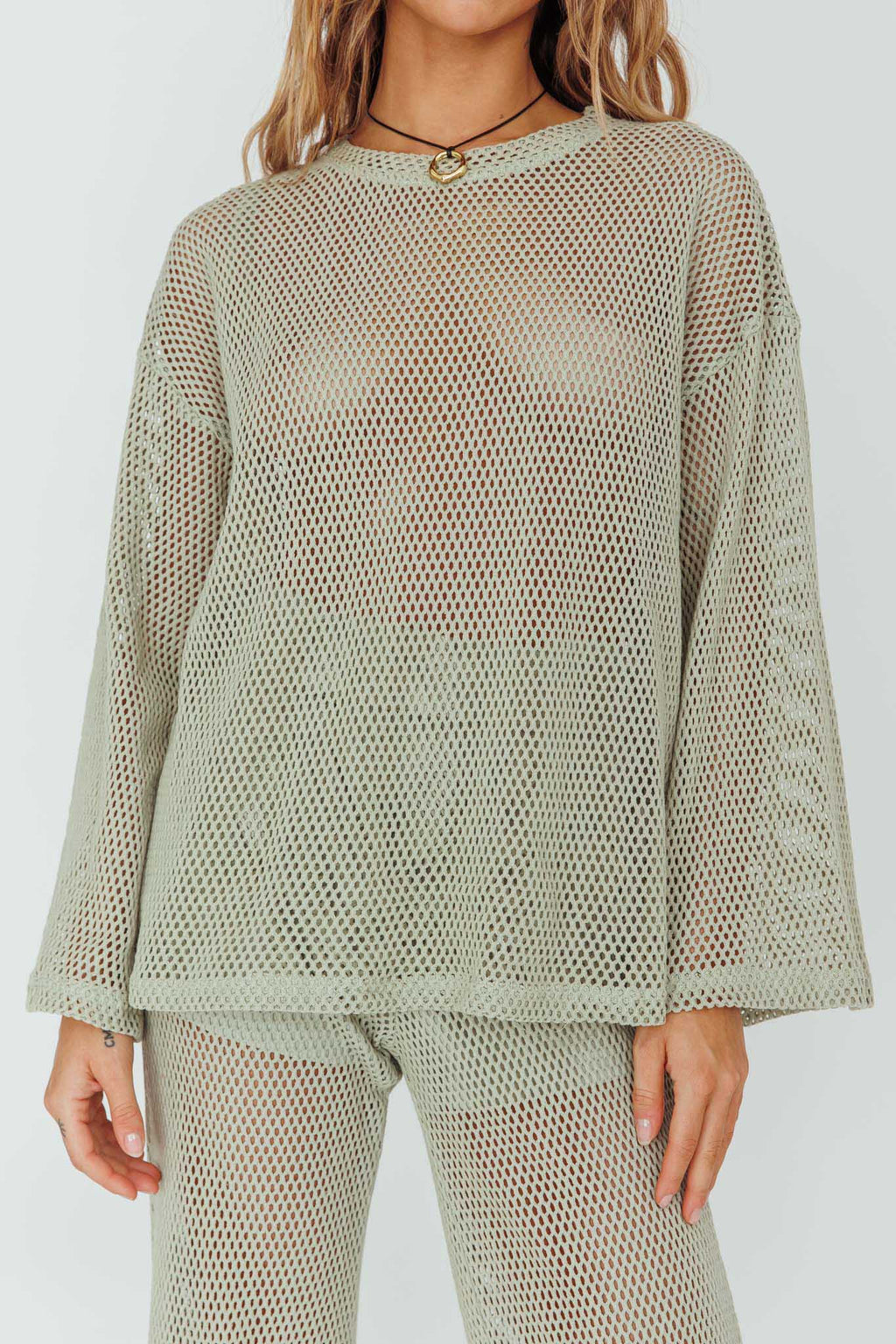Mahina Long Sleeve Net Top Sage by Selfie Leslie