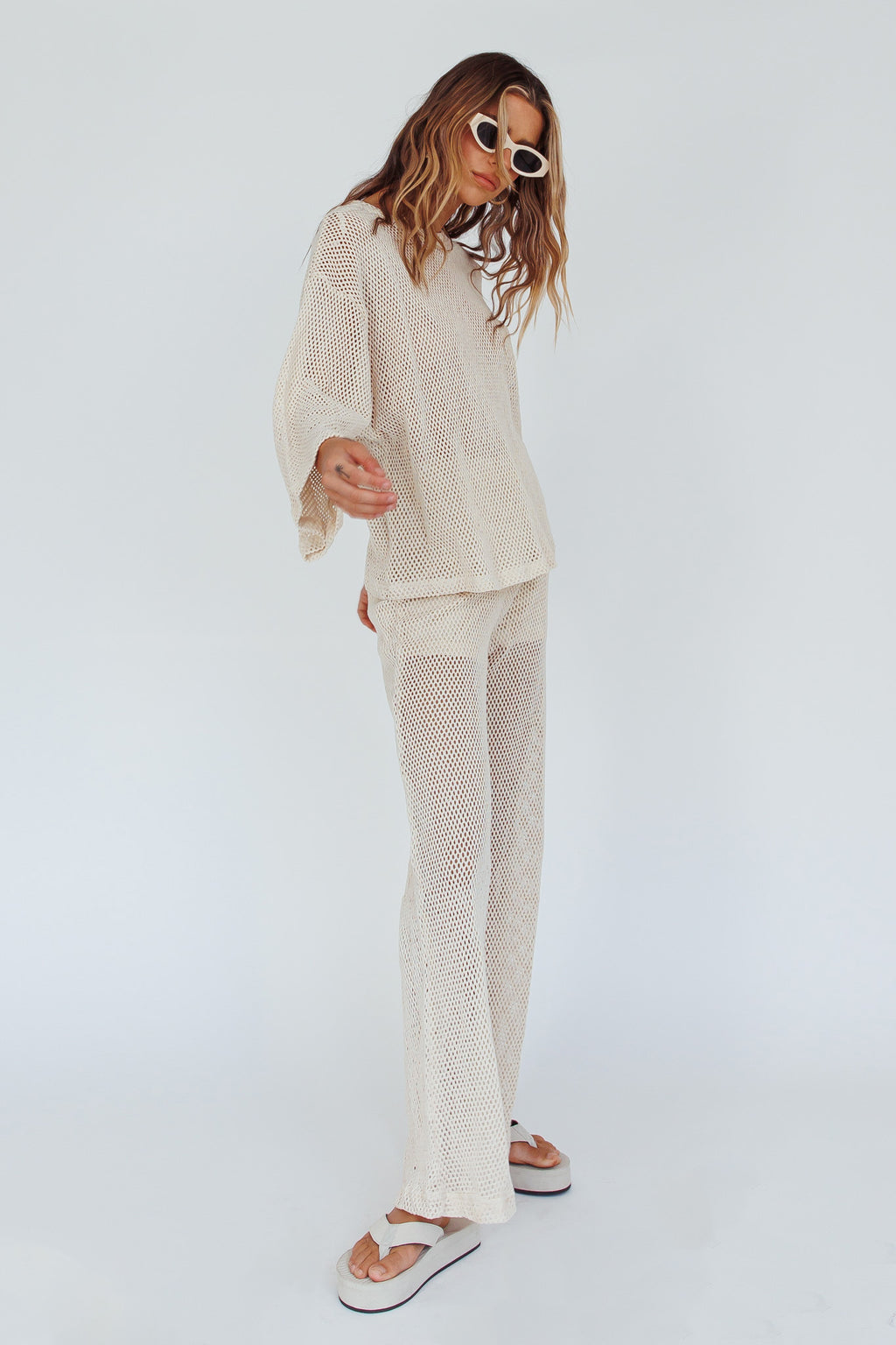 Mahina Long Sleeve Net Top Sand by Selfie Leslie