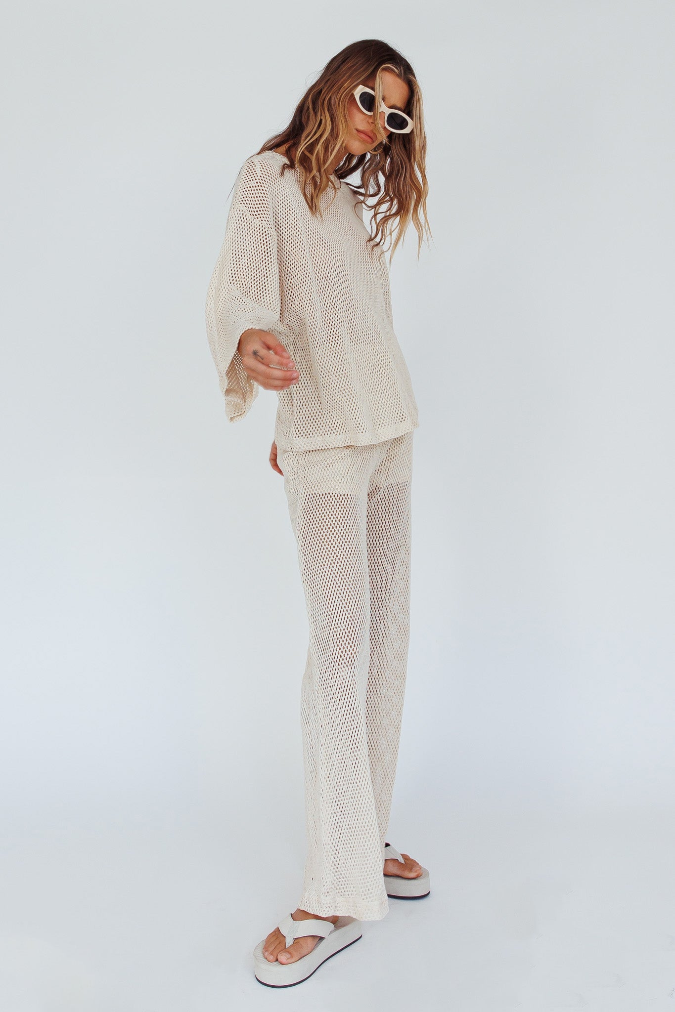 Mahina Long Sleeve Net Top Sand by Selfie Leslie