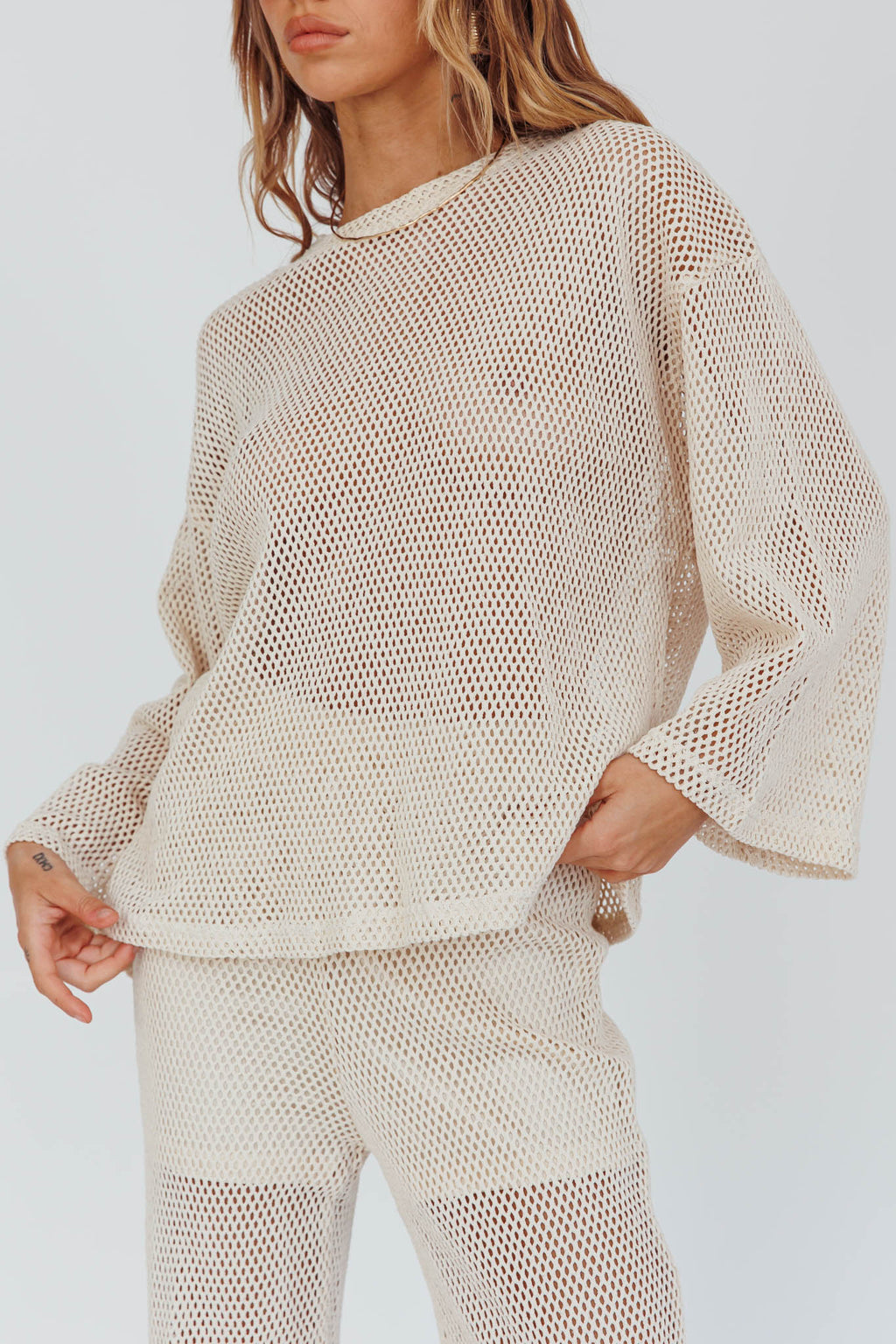 Mahina Long Sleeve Net Top Sand by Selfie Leslie