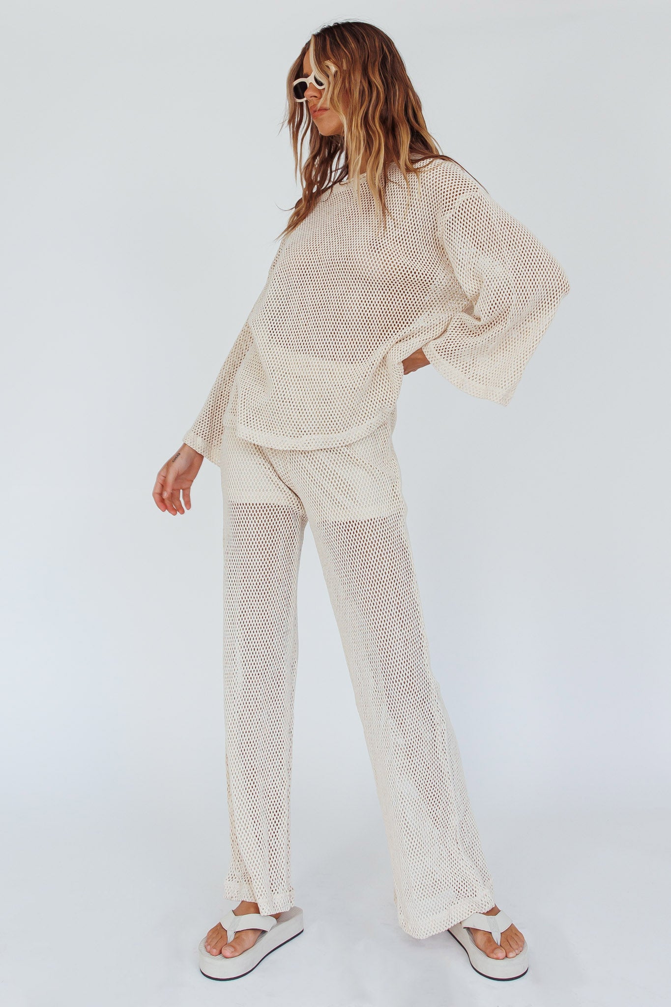 Mahina Long Sleeve Net Top Sand by Selfie Leslie