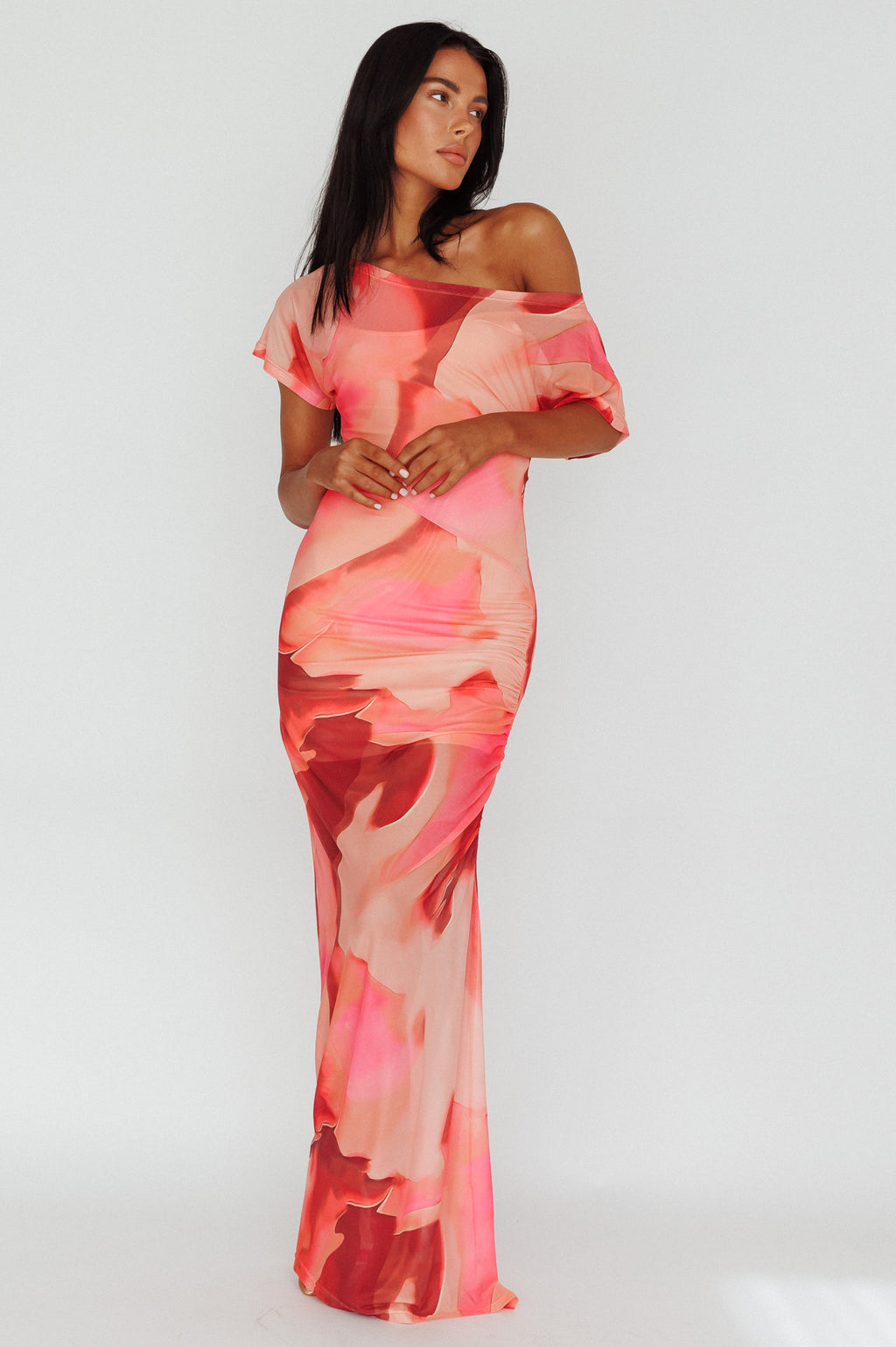 Tumi Short Sleeve Maxi Dress Printed Red by Selfie Leslie