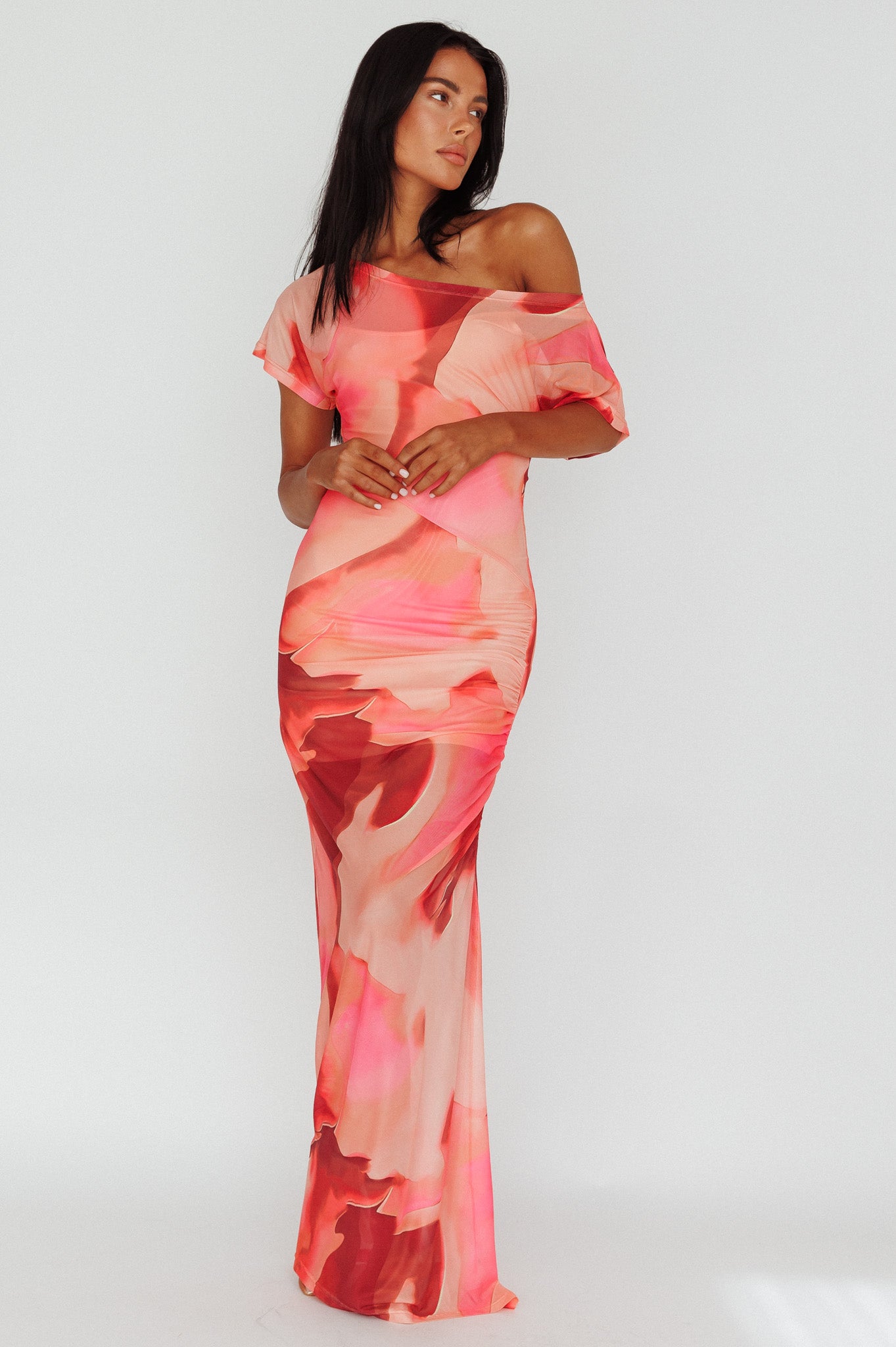 Tumi Short Sleeve Maxi Dress Printed Red by Selfie Leslie