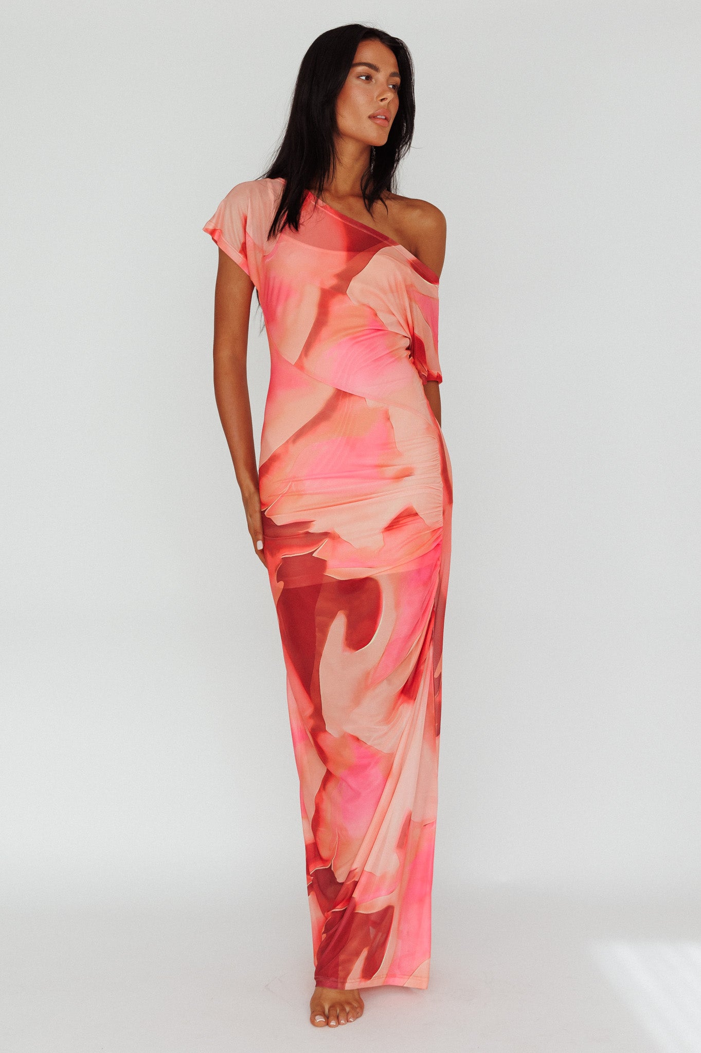 Tumi Short Sleeve Maxi Dress Printed Red by Selfie Leslie