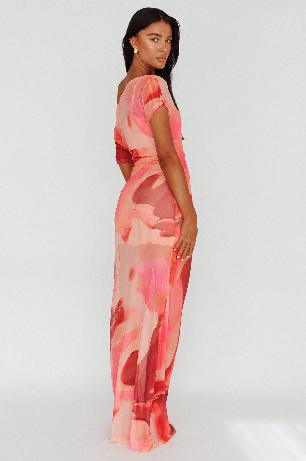 Tumi Short Sleeve Maxi Dress Printed Red by Selfie Leslie