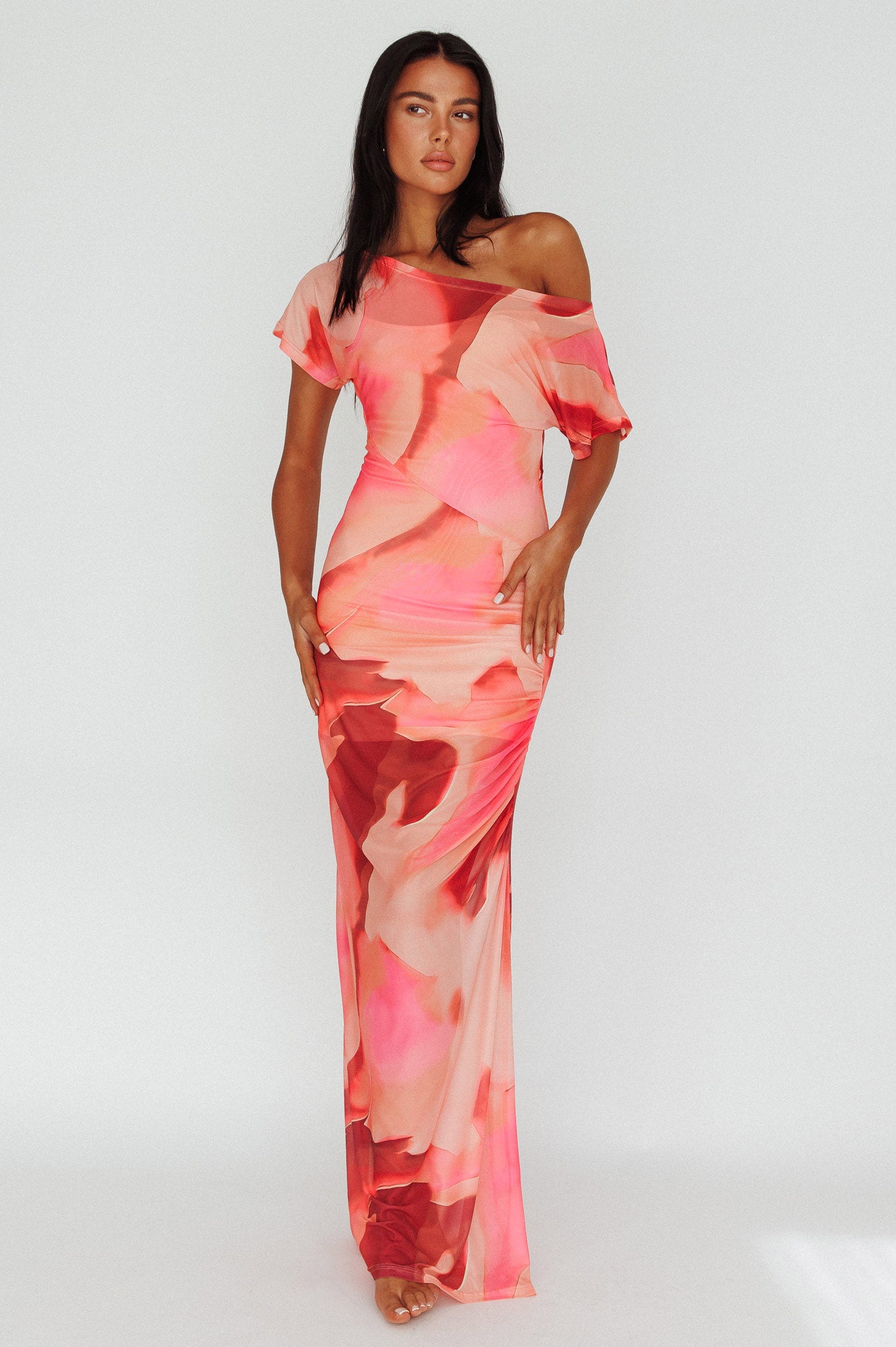 Tumi Short Sleeve Maxi Dress Printed Red by Selfie Leslie