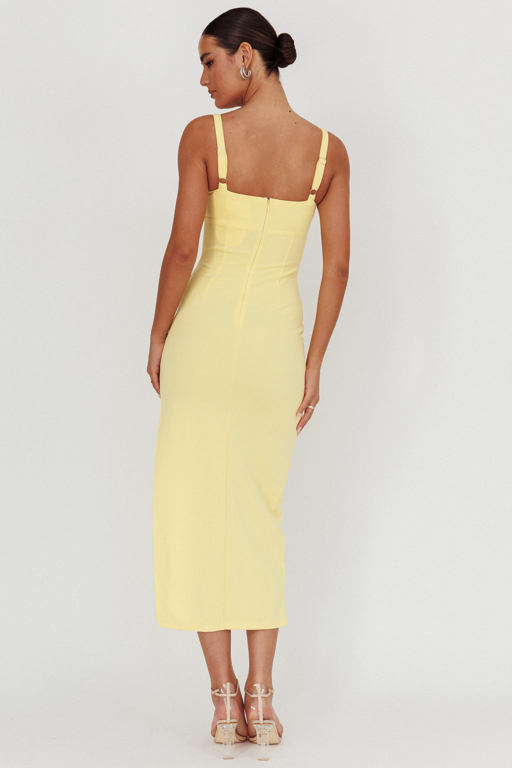 Zenya Split Ruched Maxi Dress Butter by Selfie Leslie