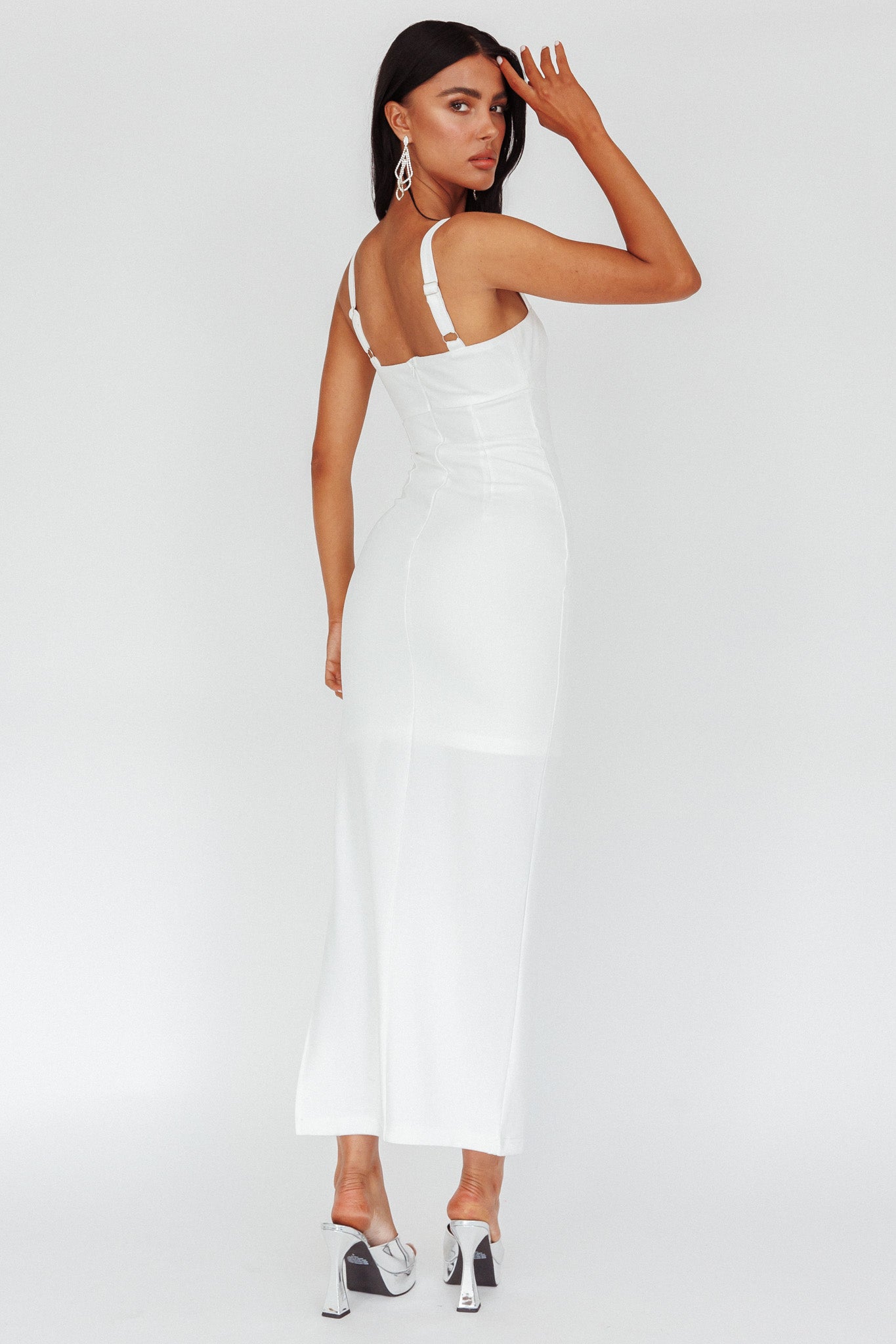 Zenya Split Ruched Midi Dress White by Selfie Leslie