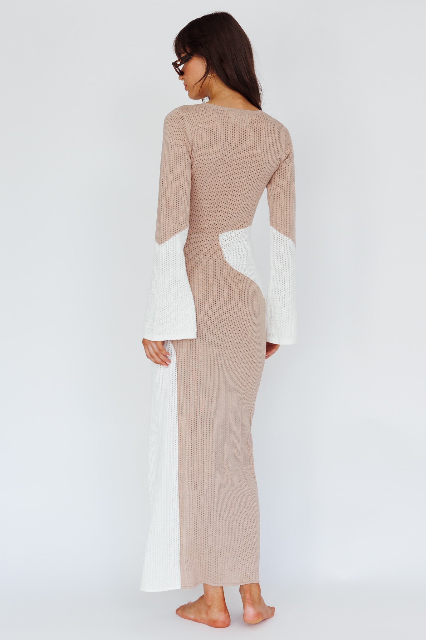 Karsen Long Sleeve Crochet Maxi Dress Beige– Selfie Leslie