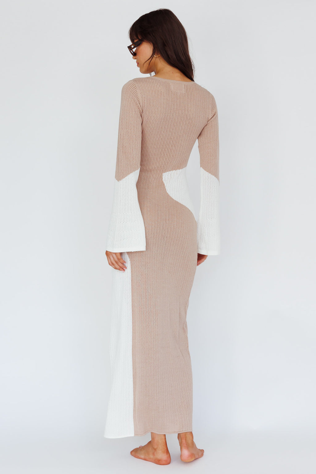 Karsen Long Sleeve Crochet Maxi Dress Beige by Selfie Leslie