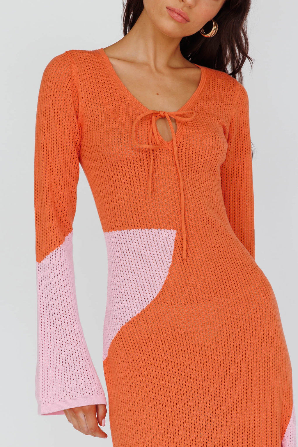 Karsen Long Sleeve Crochet Maxi Dress Orange by Selfie Leslie