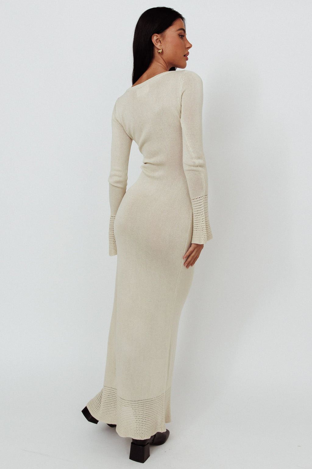Java Long Sleeve Cut-Out Knit Maxi Dress Coconut by Selfie Leslie