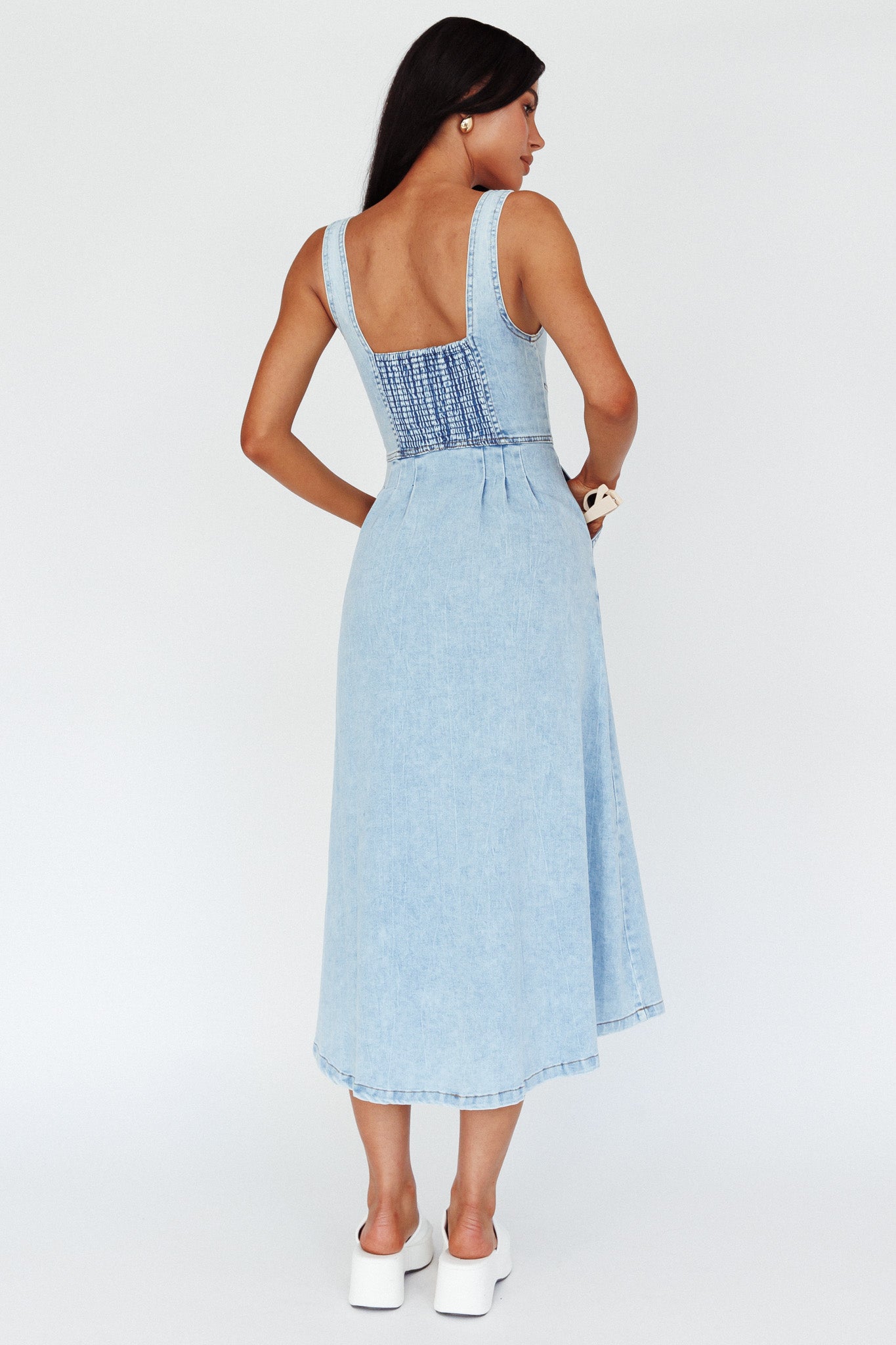 Pixie Dust Button Front Midi Dress Denim Blue– Selfie Leslie