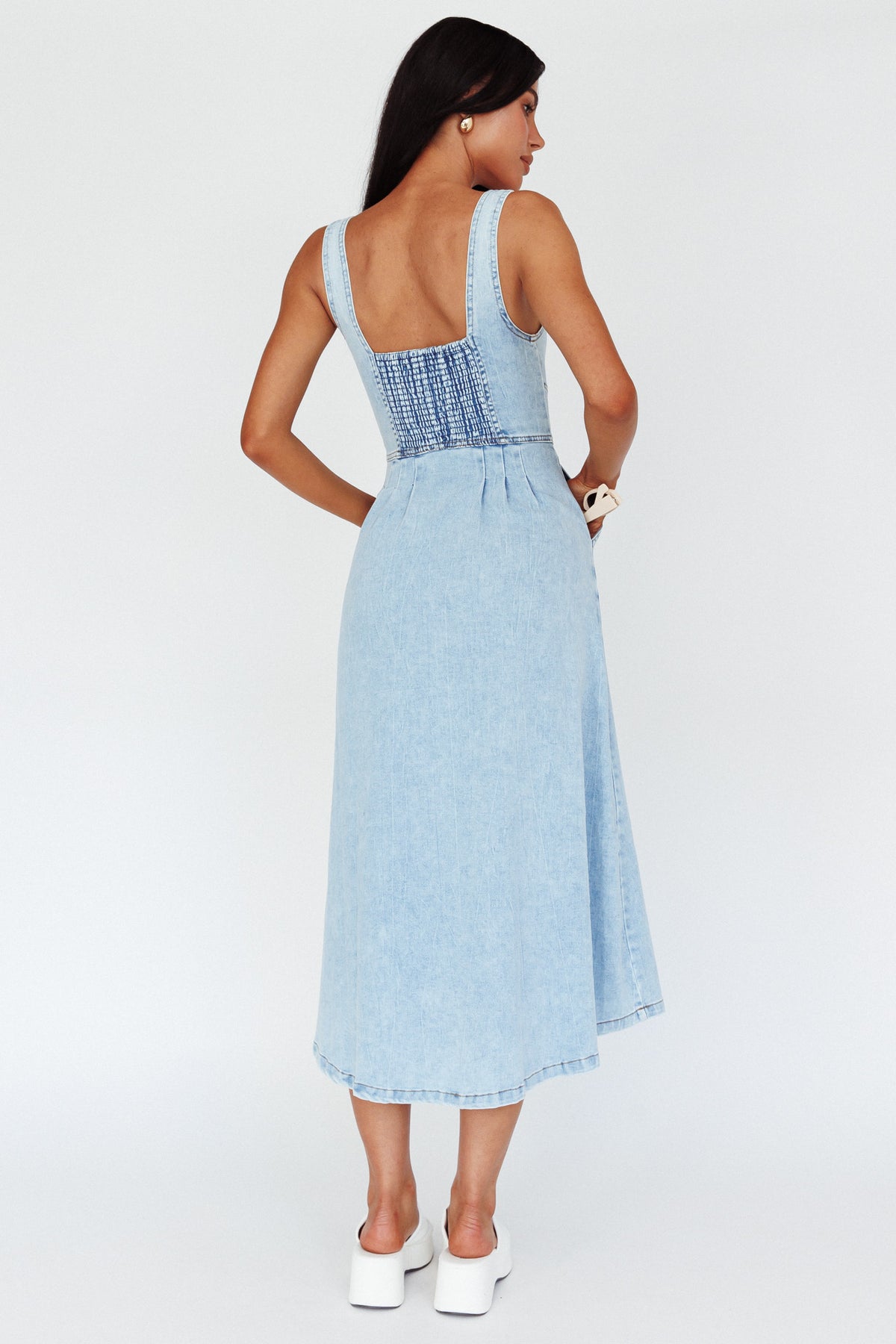 Dust Button Pixie Dust Button Front Midi Dress Denim Blue | Selfie Leslie