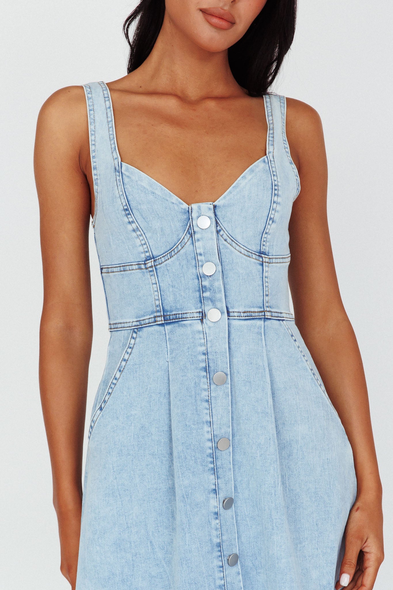 Pixie Dust Button Front Midi Dress Denim Blue by Selfie Leslie