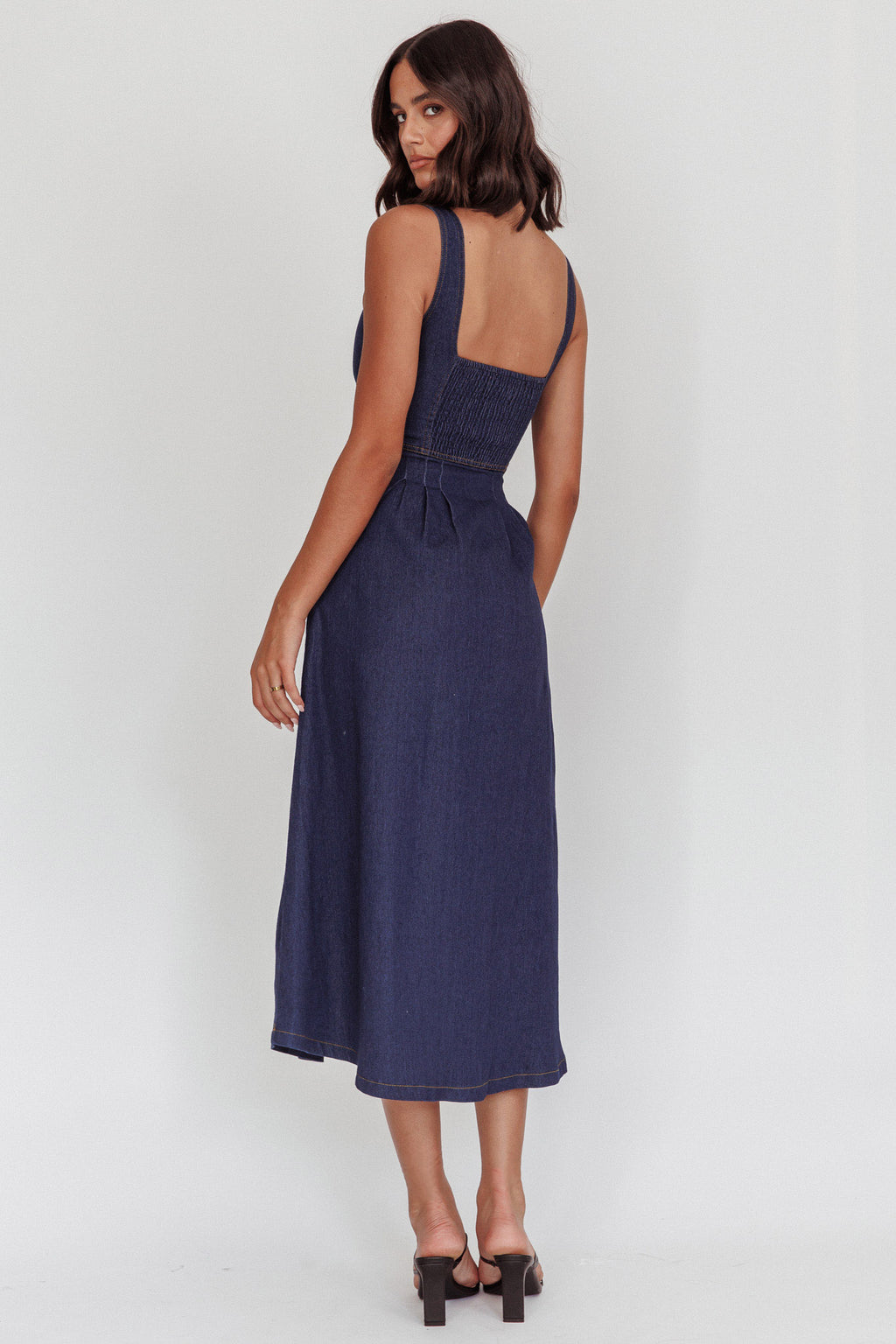 Pixie Dust Button Front Midi Dress Dark Denim by Selfie Leslie