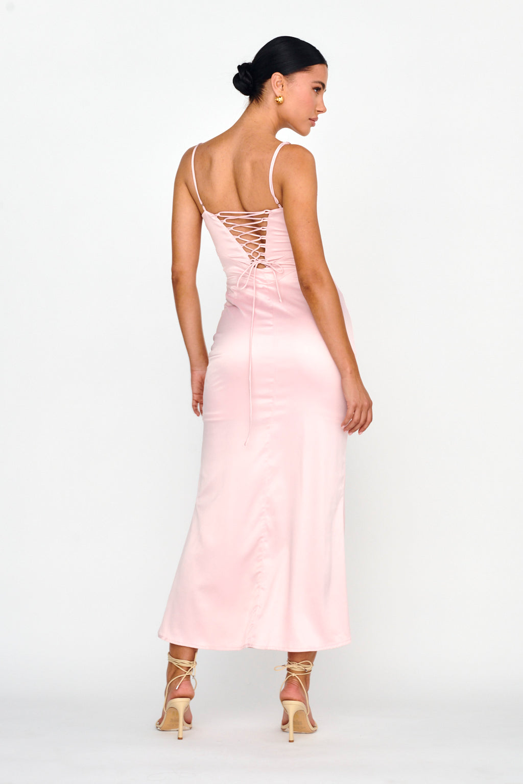 Teneal Lace-Up Back Midi Dress Blush by Selfie Leslie