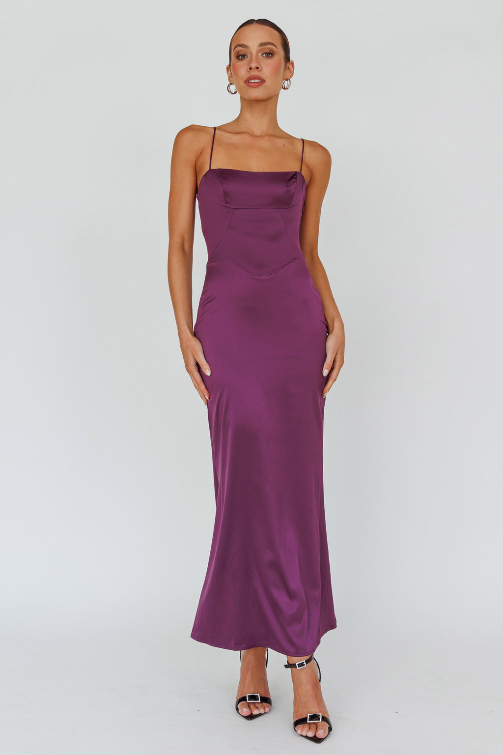 Teneal Lace-Up Back Maxi Dress Plum by Selfie Leslie