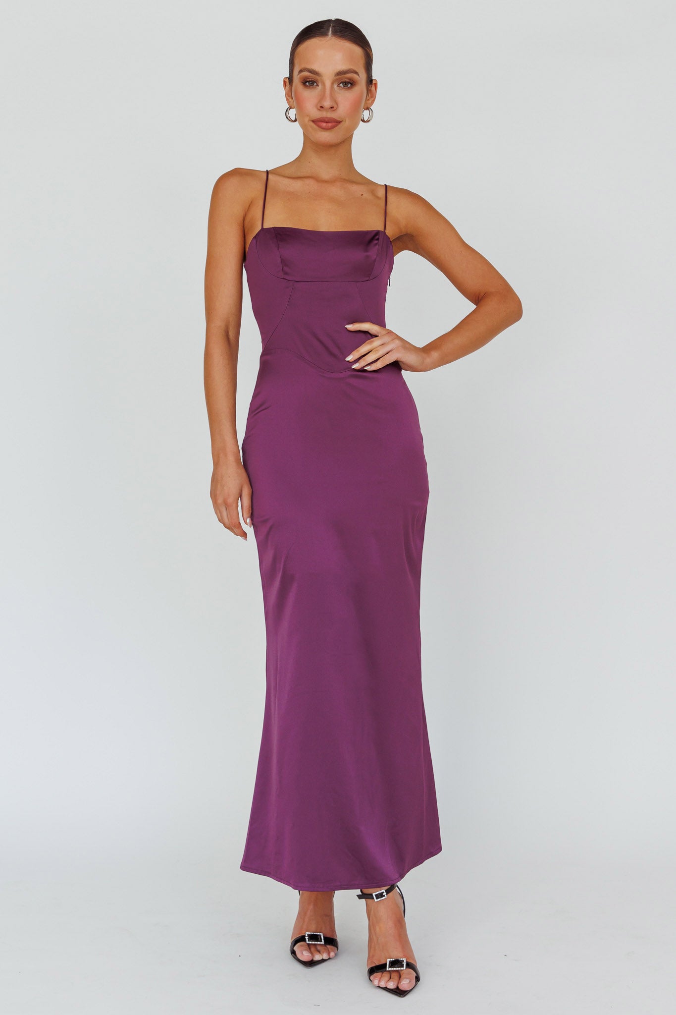 Teneal Lace-Up Back Maxi Dress Plum by Selfie Leslie