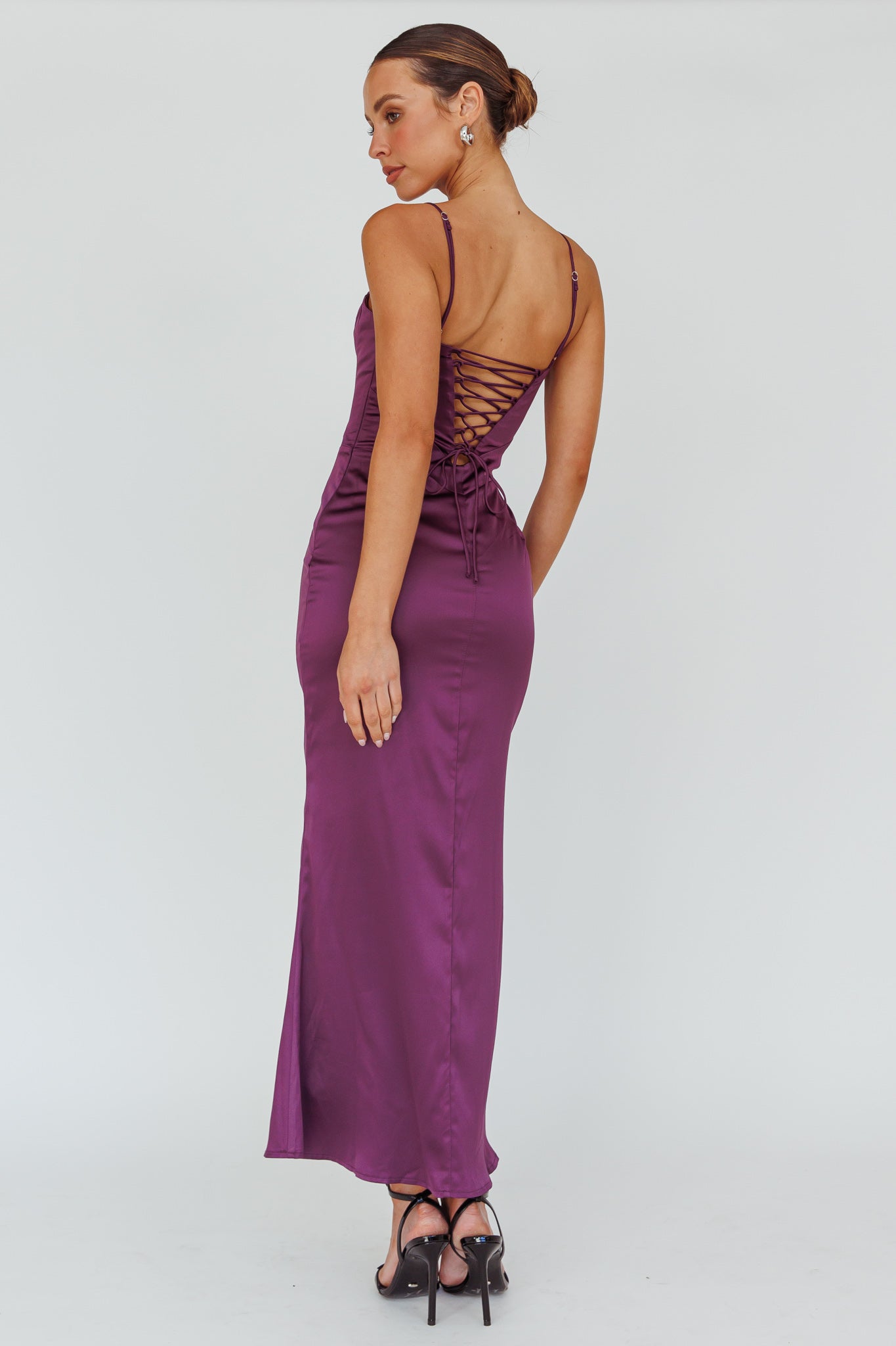 Teneal Lace-Up Back Maxi Dress Plum by Selfie Leslie
