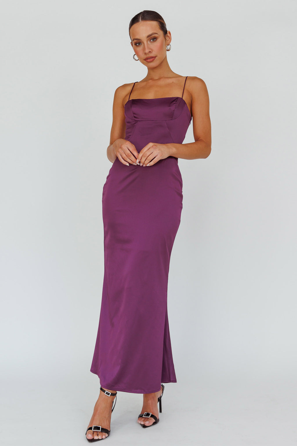 Teneal Lace-Up Back Maxi Dress Plum by Selfie Leslie