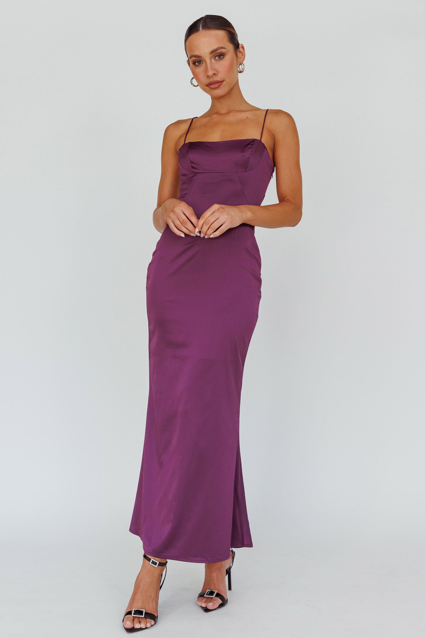 Teneal Lace-Up Back Maxi Dress Plum by Selfie Leslie