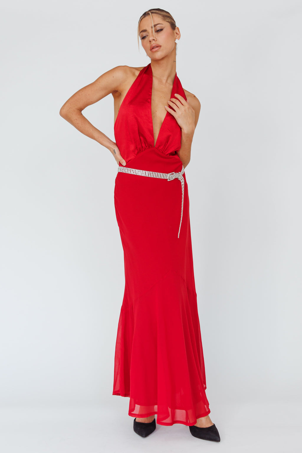 Vision Halterneck Midi Dress Cherry by Selfie Leslie