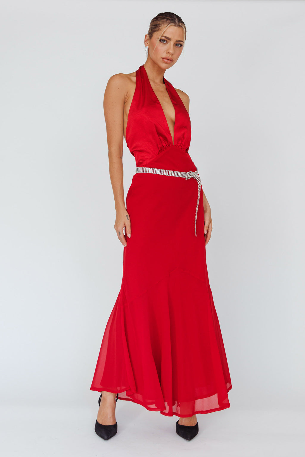 Vision Halterneck Midi Dress Cherry by Selfie Leslie