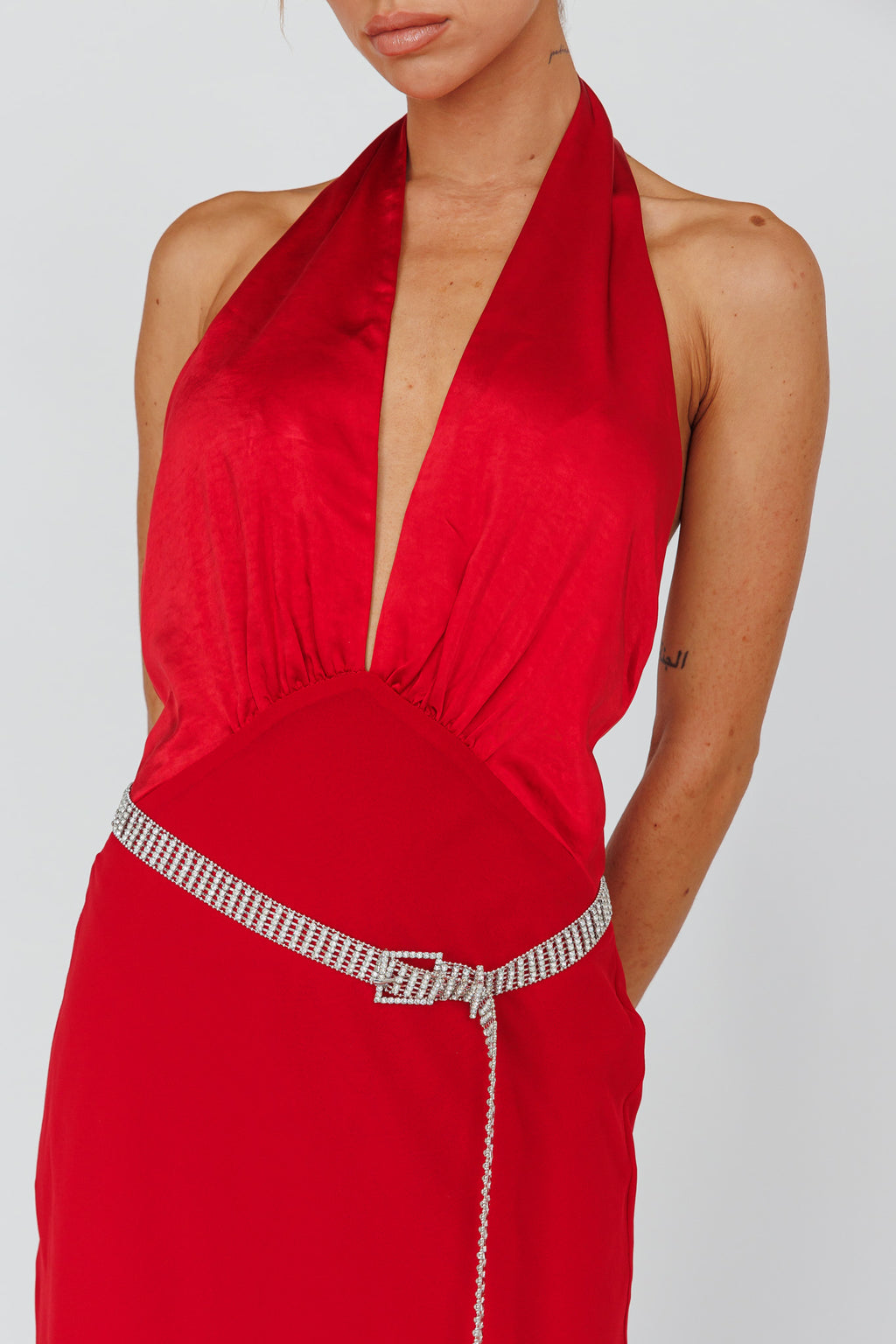 Vision Halterneck Midi Dress Cherry by Selfie Leslie