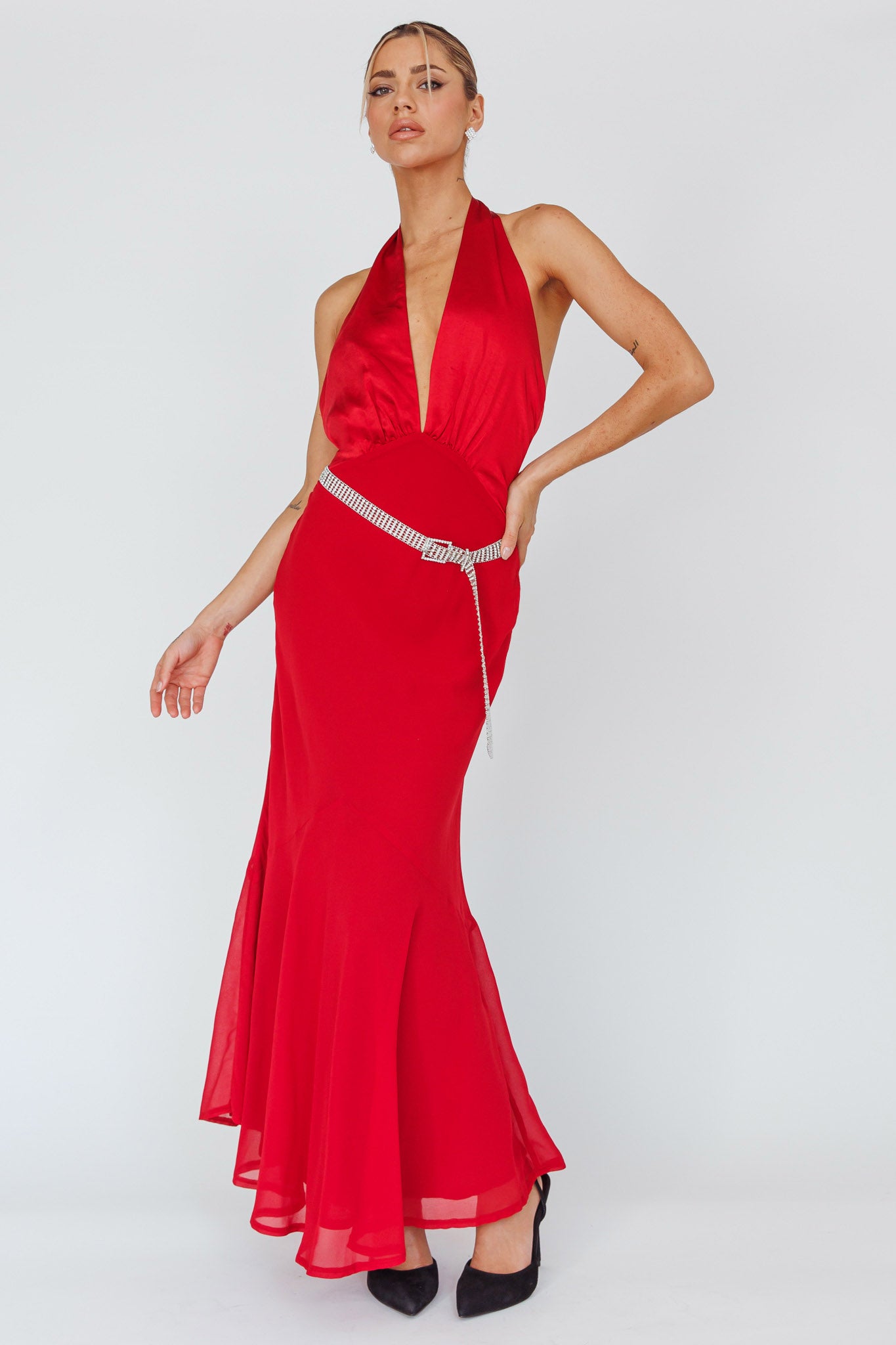 Vision Halterneck Midi Dress Cherry by Selfie Leslie