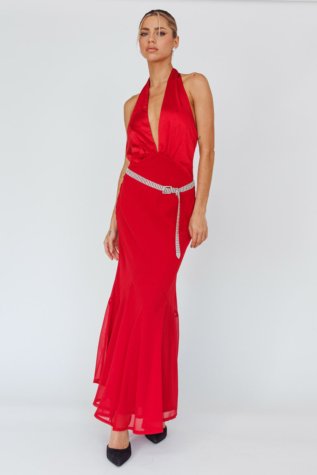 Vision Halterneck Midi Dress Cherry by Selfie Leslie