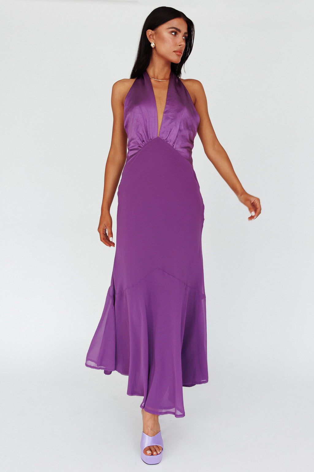Vision Halterneck Midi Dress Violet by Selfie Leslie