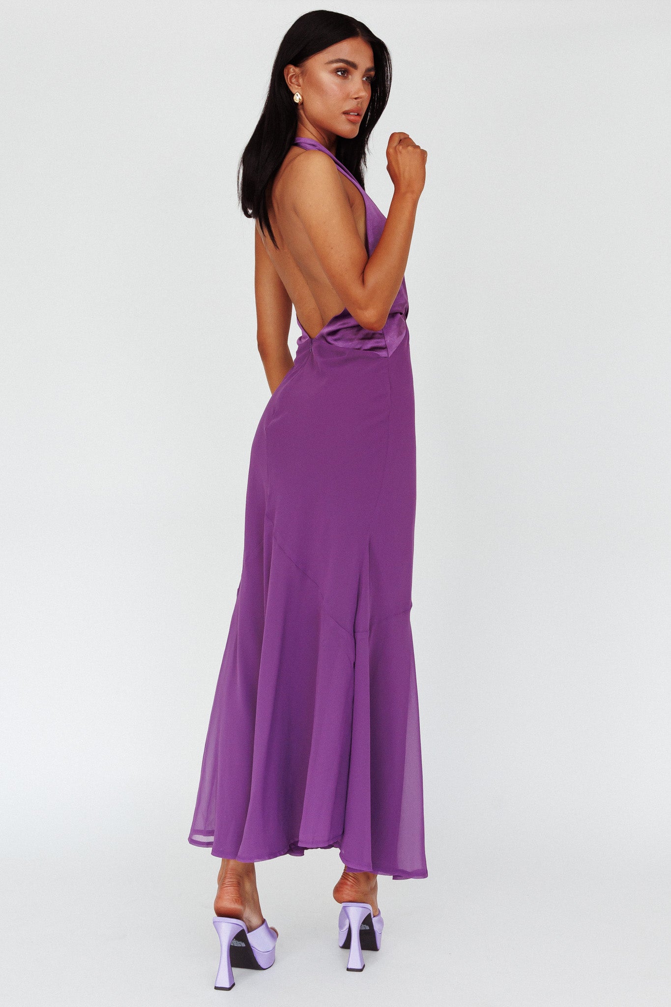 Vision Halterneck Midi Dress Violet Selfie Leslie