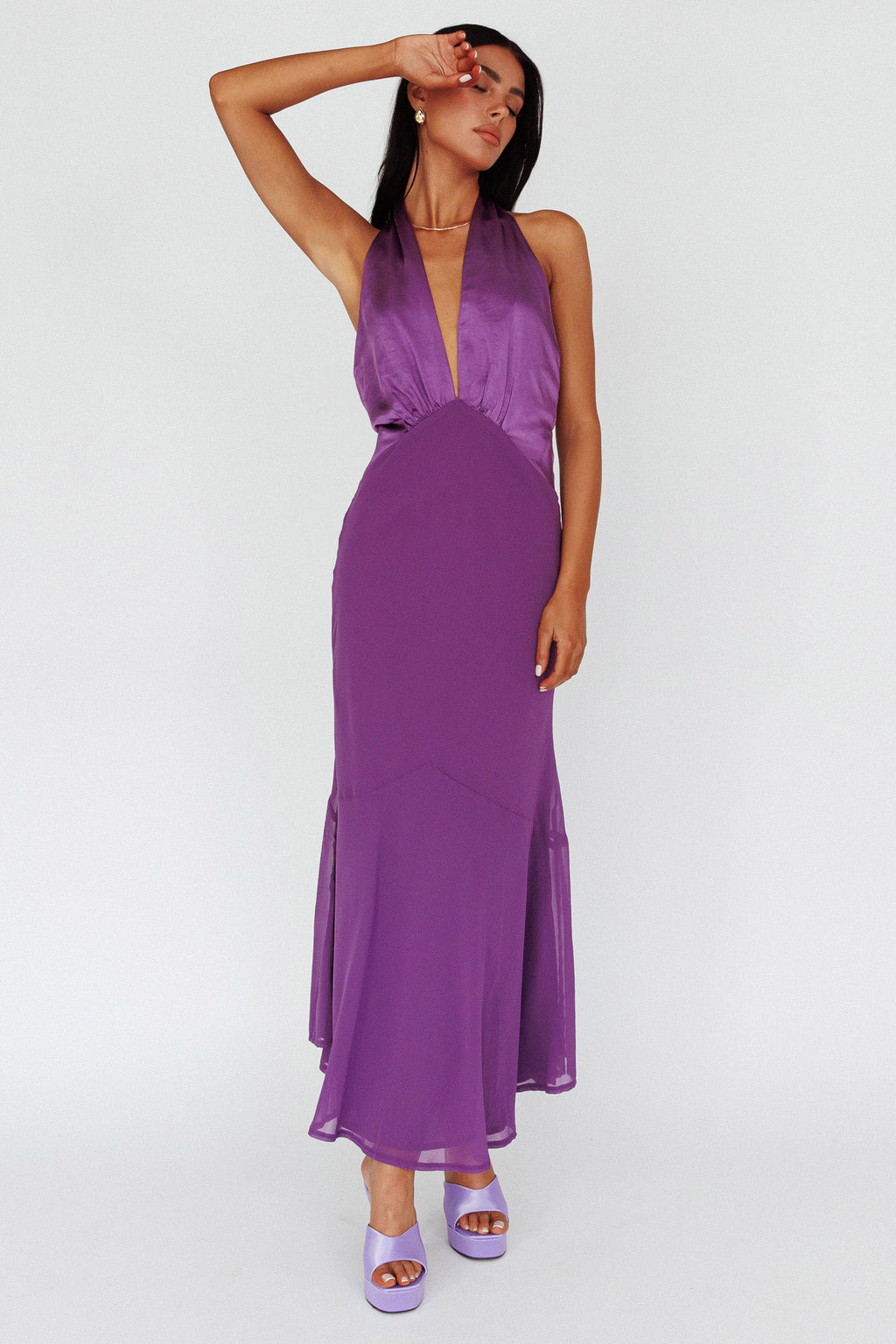 Vision Halterneck Midi Dress Violet by Selfie Leslie