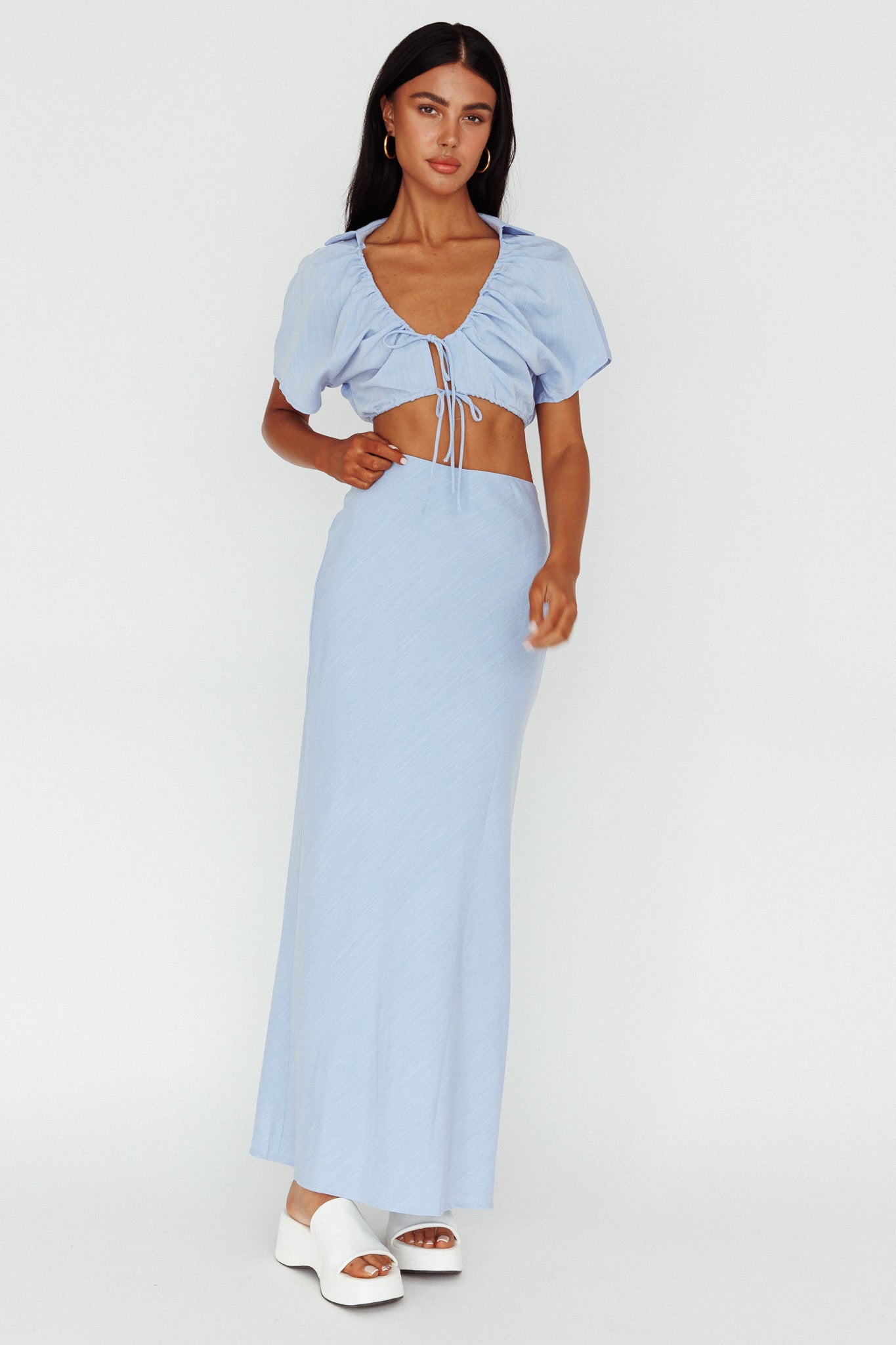 Coast To Coast Tied Crop Top Blue by Selfie Leslie
