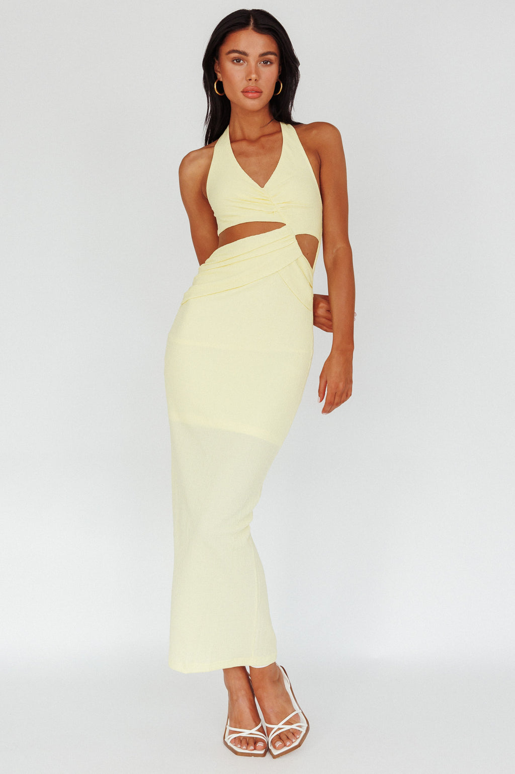 Giulia Cut-out Ribbed Halterneck Midi Dress Butter by Selfie Leslie