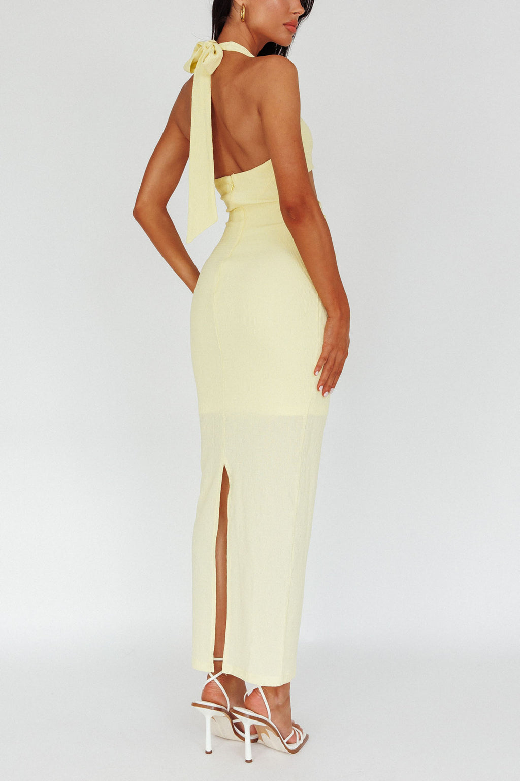 Giulia Cut-out Ribbed Halterneck Midi Dress Butter by Selfie Leslie