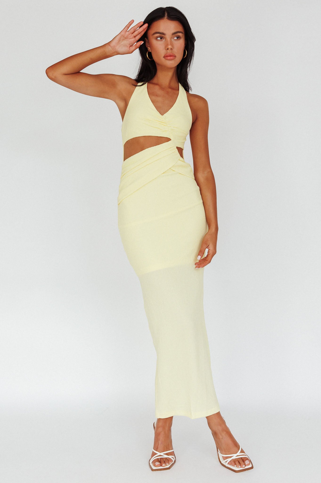 Giulia Cut-out Ribbed Halterneck Midi Dress Butter by Selfie Leslie